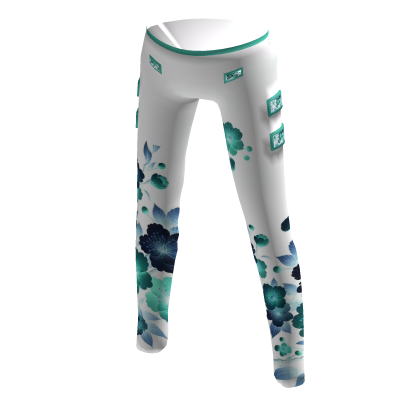 White & Blue Cherry Blossom Pants