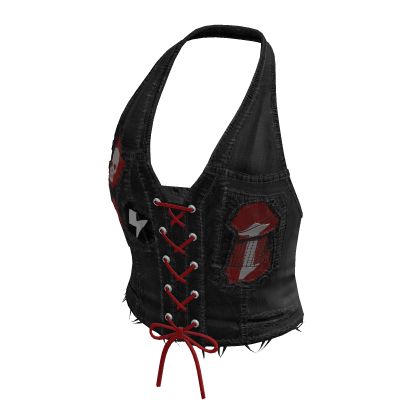 Punk Denim Corset Vest (Black/Red) thumbnail