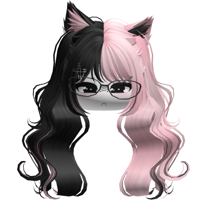 Wavy Moe Pigtails w/ Cat Ears (Black&Pink)