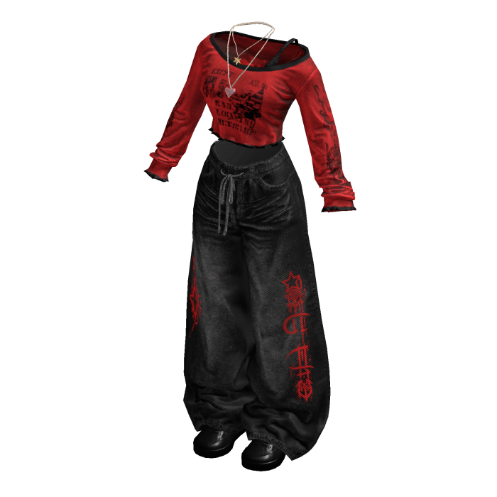 Red Preppy Top w/ Jeans Girl Outfit / 02