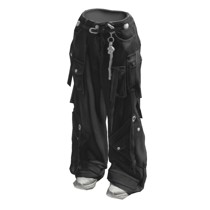Dark Grey Cargo Jeans with Straps and shoes
