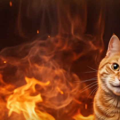 Cute Orange Cat Flames Fire Flames Meme Background