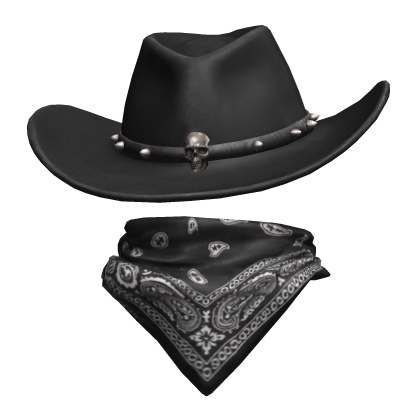 Black Skull Cowboy Hat with Bandana