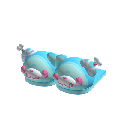 Kawaii Gloomy Creepycute Bear Slippers in Blue