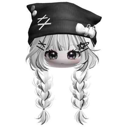 🍀Cute Girl Braided w/Cat Beanie(Black&White)