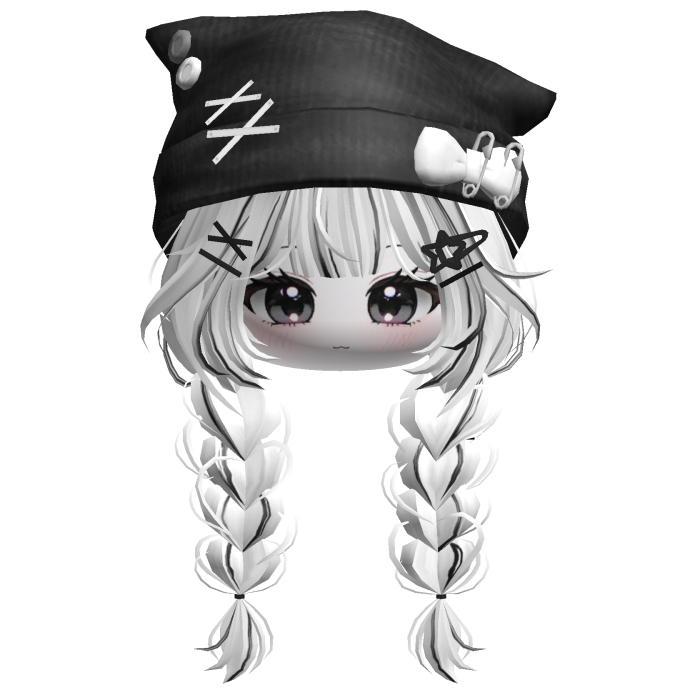 🍀Cute Girl Braided w/Cat Beanie(Black&White)