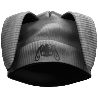 Grey Oversized Distressed Bunny Beanie