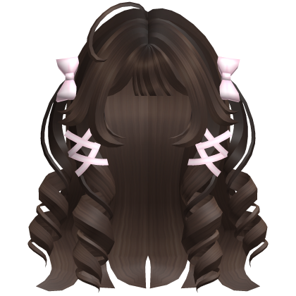 Cutecore Curly Hair w Kawaii Ribbons Dark Brown