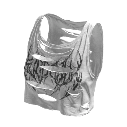 Cropped Ripped Torn Print Tank Top White Black