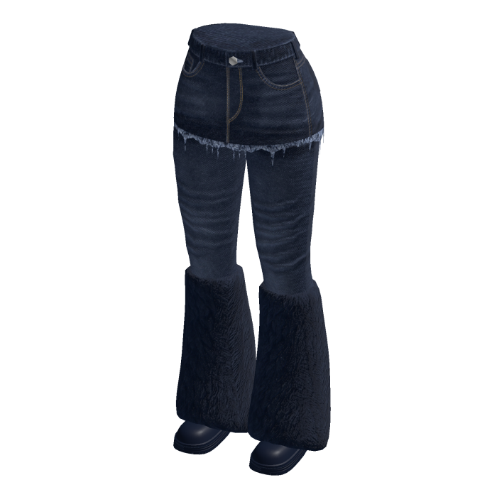 Distressed Flared Jeans Skirt Fur Boots (Blue)
