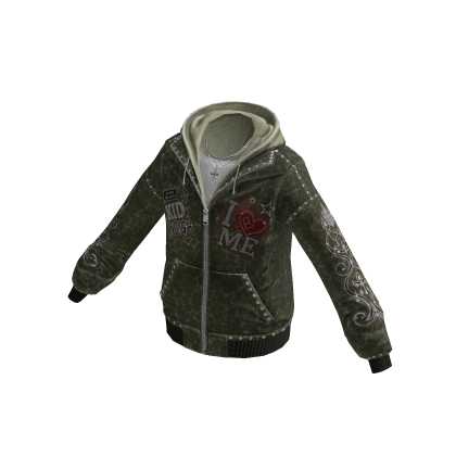 Emo Grunge Heart Zip Hoodie w/ Chain (Green)
