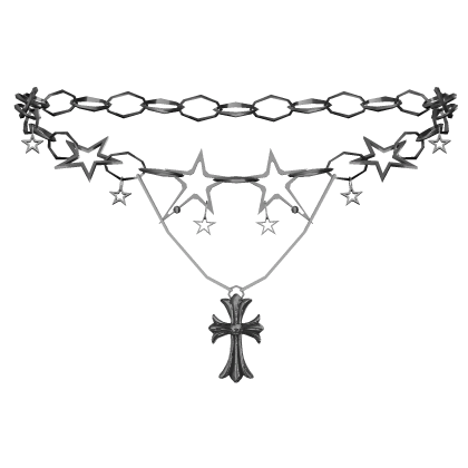 Y2K Stars Necklace + Cross (Silver)