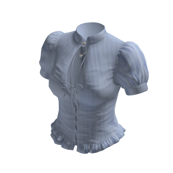 Puff Sleeve Blouse with Ruffle Hem (Light Blue)