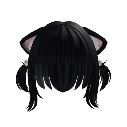 Soft Black Kitty Ear Bob White Beads ♡ Roblox item