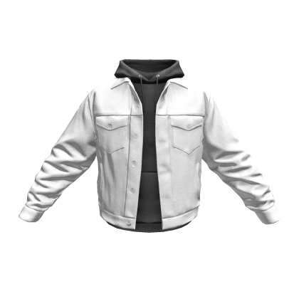 White Denim Jacket & Layered Grey Hoodie