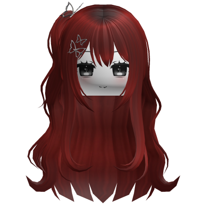 Anime Hair Ponytail w/ Cute Face&Hairpins(Red) Roblox item