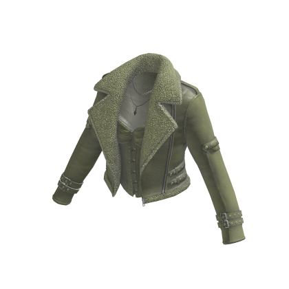 Y2K Moto Jacket w/ Necklace & Buckles (Green)