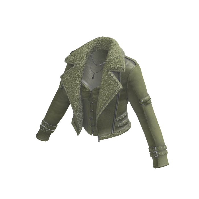 Y2K Moto Jacket w/ Necklace & Buckles (Green)