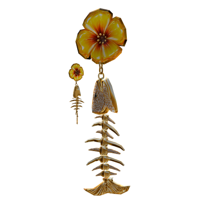 Sunflower Gold Crystal Fishbone Earrings