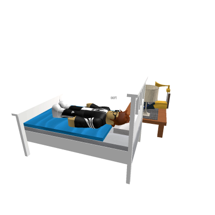 me on the bed with stuff like a table and a siren 