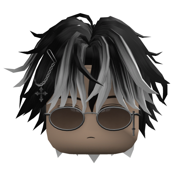 Messy Hair w/ Glasses & Chain (Black/White)