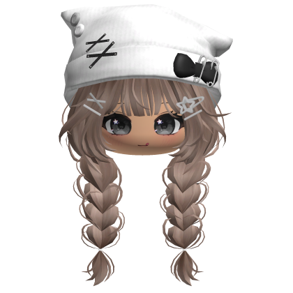 🍀Cute Girl Braided w/Cat Beanie(White)