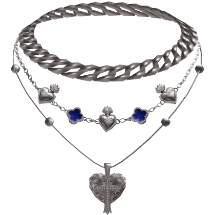 Chunky Blue Clover Cuban Jesus Cross Layered Set