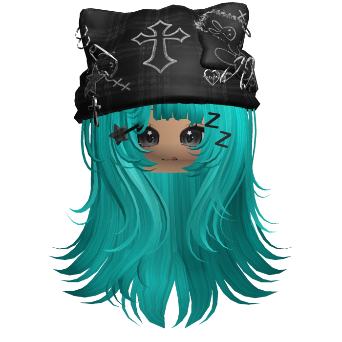 Teal Cross Beret Emo Girl Hair