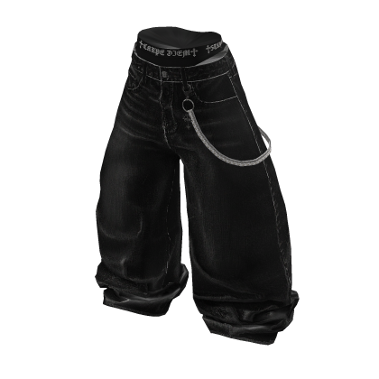 ★y2k chain loosefit wide Black jeans★