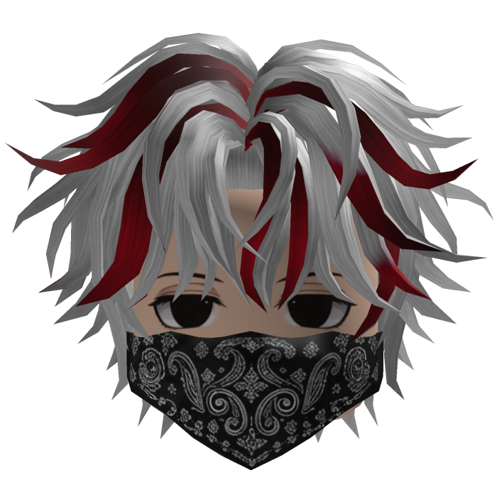 Messy Anime Hair w/ Bandana (Silver/Crimson)
