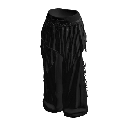 Fairy Grunge Baggy Pants w/ Fringe Skirt (Black)