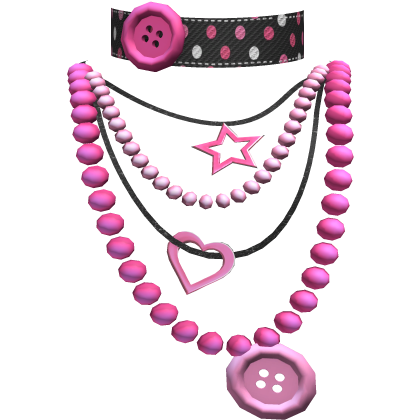 Pink & Black Layered Pearl Necklace Button Choker Roblox item