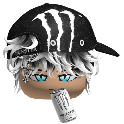 White Monster Energy Y2k Emo Boy Messy Black Hair Roblox item