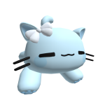 『FREE』blue cute cat white bow paw on head kitty
