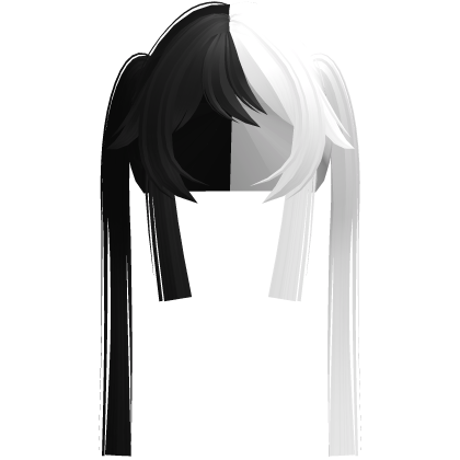 long emo black&white split messy hime twintails  Roblox item