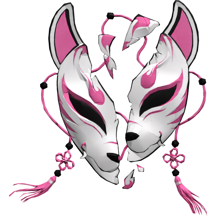 Pink Broken Japanese Kitsune Mask