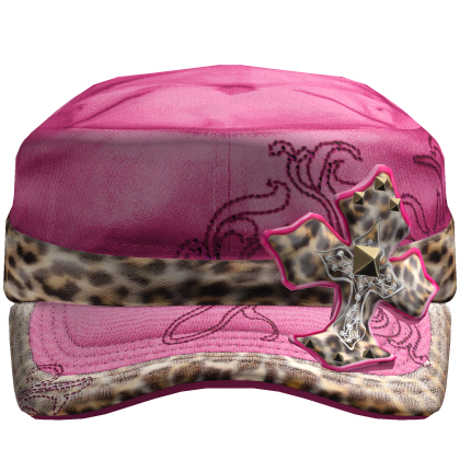 Pink 2000s Luxury Cross Cap Cheetah Mcbling Gyaru
