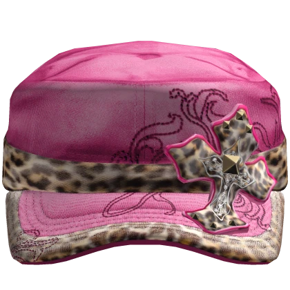 Pink 2000s Luxury Cross Cap Cheetah Mcbling Gyaru | Roblox Item