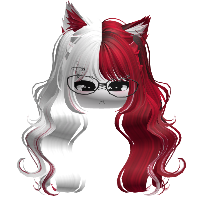 Wavy Moe Pigtails w/ Cat Ears (White&Red)