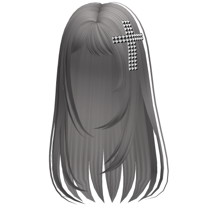 Delicate Straight Hair w Cross Dusty Grey