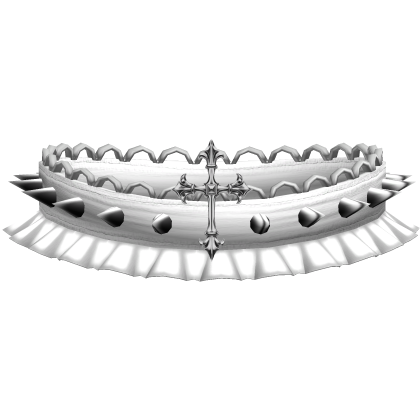 Gothic Ruffled Spike Choker w Cross (White)