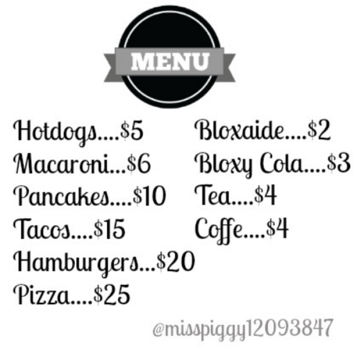 Menu for Bloxburg No.2 Roblox decal