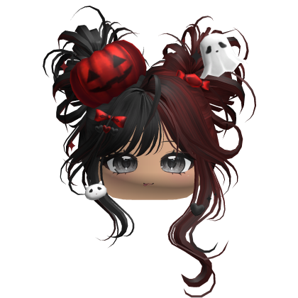 Halloween Pumpkin Buns w/ Bows (Black&Red) Roblox item