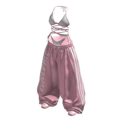 Y2K Pale Pink White wide baggy pants set thumbnail