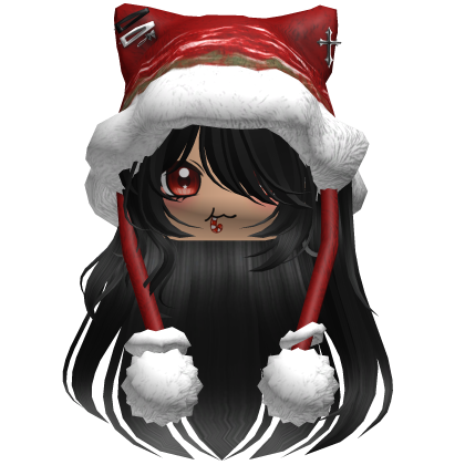 Long Black hair cute Christmas hat Y2k