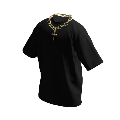 Black T-Shirt w/ Gold Chain
