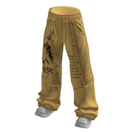 Graphic Print Baggy Jeans (Khaki)
