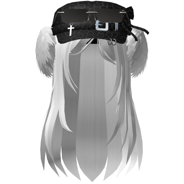 Y2K White Straight Hair W/ Leopard fur Beanie