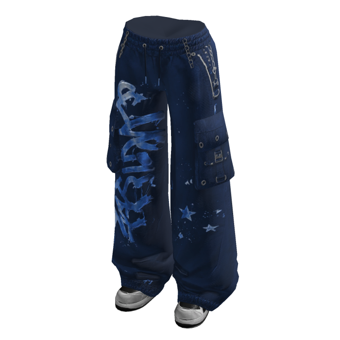 Baggy Pants with Graphic Print (Navy)