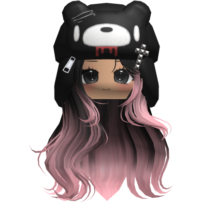 Fuzzy Bear Ushanka Flowy Long Hair (Black&Pink)